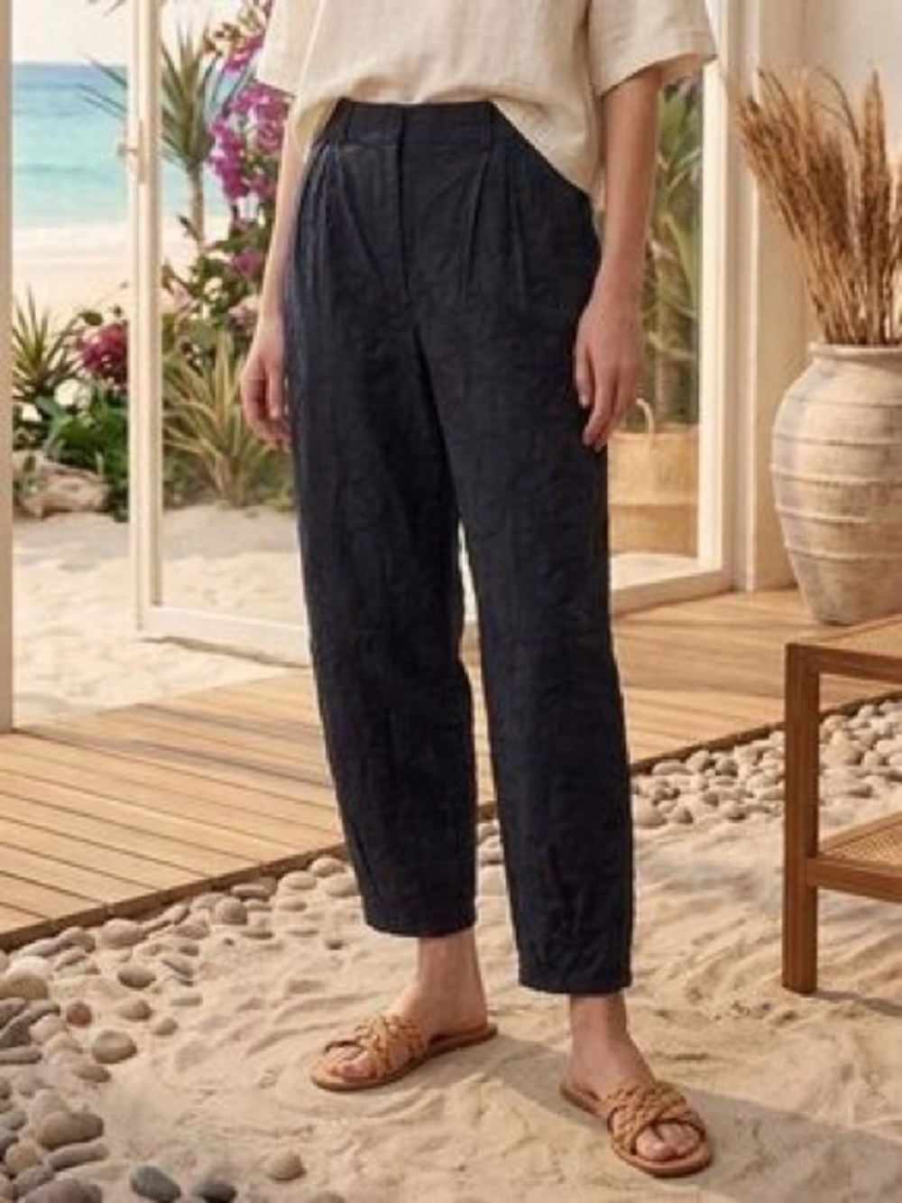 House of Harlow 100% Cotton Embroidered Barrel Pants